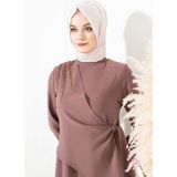 Beyza 5308 Yapıştırma Taş Detayı Olan Kahve Tesettür Elbise