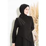 Beyza 5308 Yapıştırma Taş Detayı Olan Siyah Tesettür Elbise