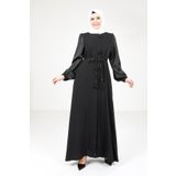 Beyza Saten Detaylı Siyah Ferace 9247