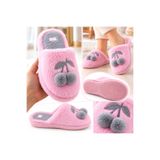 Beyza shoes Kadın Peluş Ev Terliği Kiraz Ponpon Detaylı Yumuşak Tüylü Kışlık Terlik