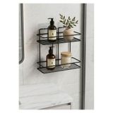 BEYZANA 2 Raflı Set Yapışkanlı Paslanmaz Banyo Rafı Mat Siyah Banyo Şampuanlık Duşakabin Duş Askısı