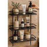 BEYZANA 3 Raflı Set Yapışkanlı Paslanmaz Banyo Rafı Mat Siyah Banyo Şampuanlık Duşakabin Duş Askısı