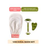 BEYZANA 3’Lü Premium Set Ekru İpek Kese & Yeşim Yüz Masaj Aleti & Kalp Gua Taşı