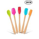 BEYZANA 5 Li Renkli Bambu Silikon Spatula Seti Uzun 26cm