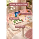 Beyzana Çocuk Çalışma Masası ve Sandalye Seti Mobil Masa Ayarlanabilir Ergonomik Tasarım - Pembe