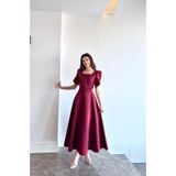 BEYZATURAN Olen bordo kısa kol maxi uzun boy kloş etek elbise abiye