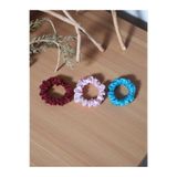 BeyzHal Kadın Saten Küçük Scrunchie 3'lü Saç Lastik Toka Seti - Mavi, Pembe, Bordo