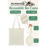 Bez Çanta 30X40cm 12 Adet Boyanabilir Baskısız Bez Çanta Kulplu Ham Bez Çanta Boyama Çantası Etkinlik Okul Kreş