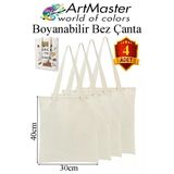 Bez Çanta 30X40cm 4 Adet Boş Boyanabilir Baskısız Bez Çanta Kulplu Ham Bez Çanta Boyama Çantası Etkinlik Okul Kreş