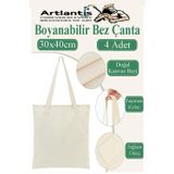 Bez Çanta 30X40cm 4 Adet Boyanabilir Baskısız Bez Çanta Kulplu Ham Bez Çanta Boyama Çantası Etkinlik Okul Kreş