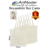 Bez Çanta 30X40cm 6 Adet Boş Boyanabilir Baskısız Bez Çanta Kulplu Ham Bez Çanta Boyama Çantası Etkinlik Okul Kreş
