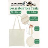 Bez Çanta 30X40cm 6 Adet Boyanabilir Baskısız Bez Çanta Kulplu Ham Bez Çanta Boyama Çantası Etkinlik Okul Kreş