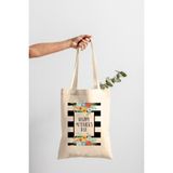 Bez Çanta Dünyası Anneler Günü Happy Mother's Day Yazılı Bez Çanta - Bej - 39*35