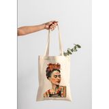 Bez Çanta Dünyası Frida Kahlo Baskılı Ham Bez Çanta - Açık Bej