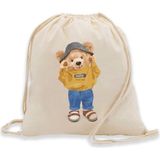 Bez Çanta Dünyası Hello Little Guys Ip Büzgülü Ayıcıklı Şapkalı Sırt Çantası - Bej - 39*35