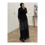 bezenstore KATLI PAYETLİ TÜL SİYAH ELBİSE