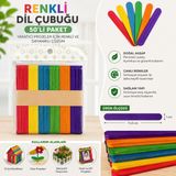Bezos 50’li Renkli Dil Çubuğu Ahşap Hobi Çubuğu | El Işi Okul Proje ve Dıy Etkinlik Çubukları