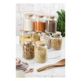 Bezos 9 Lu Set Bambu Kapaklı Cam Kavanoz & Erzak Saklama Kabı 800 ml Orta Boy ( Vakum Kapak )