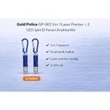 Bezos Gold Police GP-001 3 In 1 Laser Pointer + 2 LED Işıklı El Feneri Anahtarlıklı 2 Adet