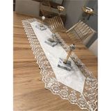 Bezos Kadife Dantel Detaylı Krem Runner (140X40CM)