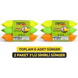 Bezos Nerox Magic Sihirli Sünger 3'lü 2 Paket Toplam 6 Adet Çok Amaçlı Temizlik Süngeri Mutfak Bulaşık Banyo Temizlik Süngeri