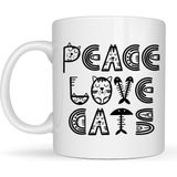 Bezos Peace Love Cats – Sevimli Kedi Desenli Porselen Kupa Model 60 Kahve & Çay Kupası - Belirtilmemiş - 001 - Beyaz
