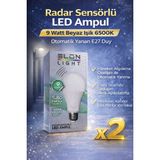 Bezos Radar Sensörlü LED Ampul 9 Watt Beyaz Işık 6500K Otomatik Yanan E27 Duy 2 Adet - 1 - 10 W
