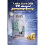 Bezos Radar Sensörlü LED Ampul 9 Watt Beyaz Işık 6500K Otomatik Yanan E27 Duy 6 Adet - 1 - 10 W
