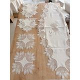 Bezos Salon Takımı Çeyizlik Krem Runner Set 5 Parça Keten Ranır Masa Konsol Sehpa Örtüsü Lady