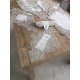 Bezos Salon Takımı Keten Angelika Çeyizlik Kreme Runner Set 5 Parça Keten Ranır Masa Sehpa Konsol Örtüsü