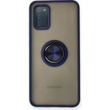 Bezos Samsung Galaxy A02S Uyumlu Kılıf Montreal Yüzüklü Silikon Kapak - Lacivert - 3030 Sempatik