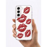 Bezos Samsung Galaxy S22 Kırmızı Dudak / Öpücük Desenli Şeffaf Telefon Kılıfı - NLCAEB3667-9796