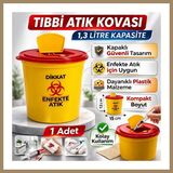 Bezos Tıbbi Atık Kovası 1,3 Litre 1 Adet Kapaklı Tıbbi Atık Kutusu Enfekte Atık Kovası 22