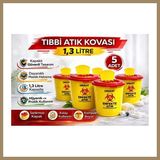 Bezos Tıbbi Atık Kovası 1,3 Litre 5 Adet Kapaklı Tıbbi Atık Kutusu Enfekte Atık Kovası Seti 22