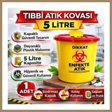 Bezos Tıbbi Atık Kovası 5 Litre 1 Adet Kapaklı Tıbbi Atık Kutusu Enfekte Atık Kovası 22