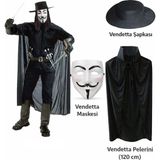 Bezos Vendetta Kostüm Seti ? Şapka Maske Pelerin (120 Cm)