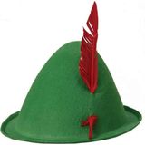 Bezos Yeşil Renk Kırmızı Tüylü Peter Pan Şapkası Robin Hood Şapkası 24X23 cm