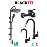 BF BLACKFİT Tokyo Siyah Tepe Duş Seti Yağmurlama Duş Robotu Duş Başlığı Banyo Lavabo Bataryası Mutfak Çeşmesi