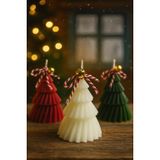 BF Candle Çam Ağacı Şeklinde Dekoratif Mum, Yeşil-Kırmızı-Beyaz, 7 x 10 cm, El Yapımı, İç Mekan