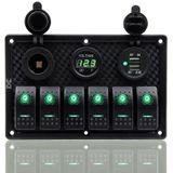 Bfy Switch Panel 6'lı Voltmetre +çakmaklık+ Usb Yeşil