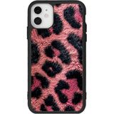 BG AKSESUAR Apple iPhone 11 ile Uyumlu Leopar Desenli Kılıf, Yumuşak Silikon, Mat, Şok Emici, Koruyucu Kapak, Pembe-Siyah