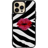 BG AKSESUAR Apple iPhone 11 Pro ile Uyumlu Siyah Silikon Kılıf, Zebra Desen, Kırmızı Dudak Baskılı, Çiziklere ve Darbelere Karşı Koruma