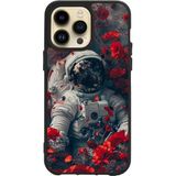 BG AKSESUAR Apple iPhone 11 Pro Max ile Uyumlu Siyah Silikon Kılıf, Baskılı, Astronot ve Çiçek Deseni