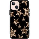 BG AKSESUAR Apple iPhone 13 Mini ile Uyumlu Leopar Desenli Yıldız Baskılı Siyah Silikon Kılıf, Mat, Şok Emici, Koruyucu Kapak