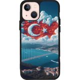 BG AKSESUAR Apple iPhone 13 Mini ile Uyumlu Türk Bayrağı Desenli Siyah Kılıf, Yumuşak Silikon, Şok Emici, Mat