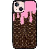 BG AKSESUAR Apple iPhone 14 Plus ile Uyumlu Silikon Kılıf, Louis Vuitton Desenli, Pembe-Kahverengi, Çiziklere ve Darbelere Karşı Koruma