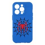 BG AKSESUAR Apple iPhone 14 Pro ile Uyumlu Silikon Kılıf, Kamera Korumalı, SpiderWeb Baskılı, Mavi