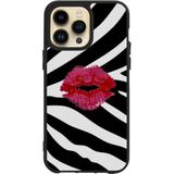 BG AKSESUAR Apple iPhone 14 Pro Max ile Uyumlu Siyah Silikon Kılıf, Zebra Desen, Kırmızı Dudak Baskılı, Çiziklere ve Darbelere Karşı Koruma