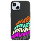 BG AKSESUAR Apple iPhone 15 ile Uyumlu Baskılı Kamera Korumalı Silikon Kılıf, Siyah, Waves Fosforlu Yazı