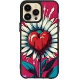 BG AKSESUAR Apple iPhone 15 Pro Max ile Uyumlu Baskılı Glass Korumalı Silikon Kılıf, Siyah, Çiçek Desen